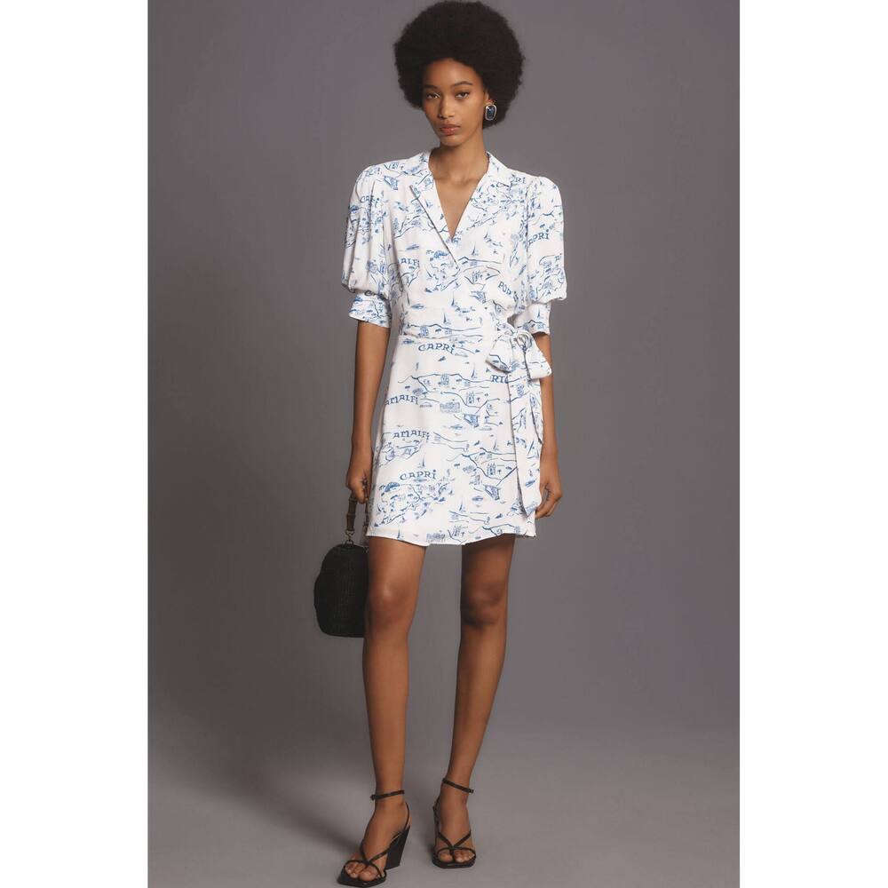 Maeve Short-Sleeve Collared Mini Wrap Dress L NWT